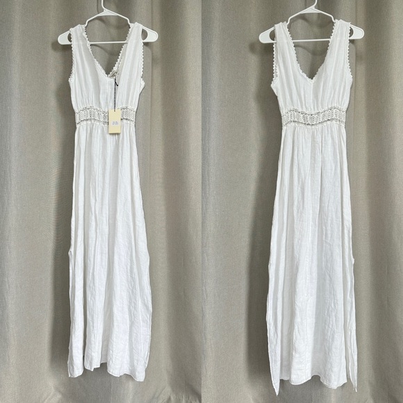 Terzo Millennio NWT Linen White Italy Sleeveless Midi Dress M - Picture 3 of 11